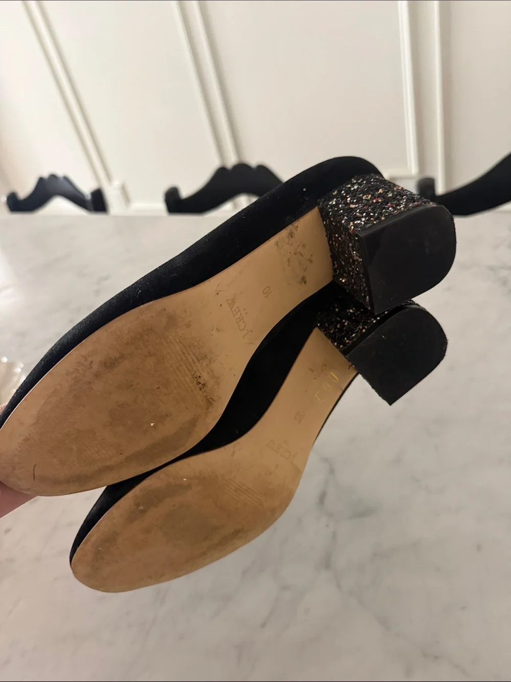 J.Crew Bryn Black Suede Glitter Block Heel Pumps | Size 10